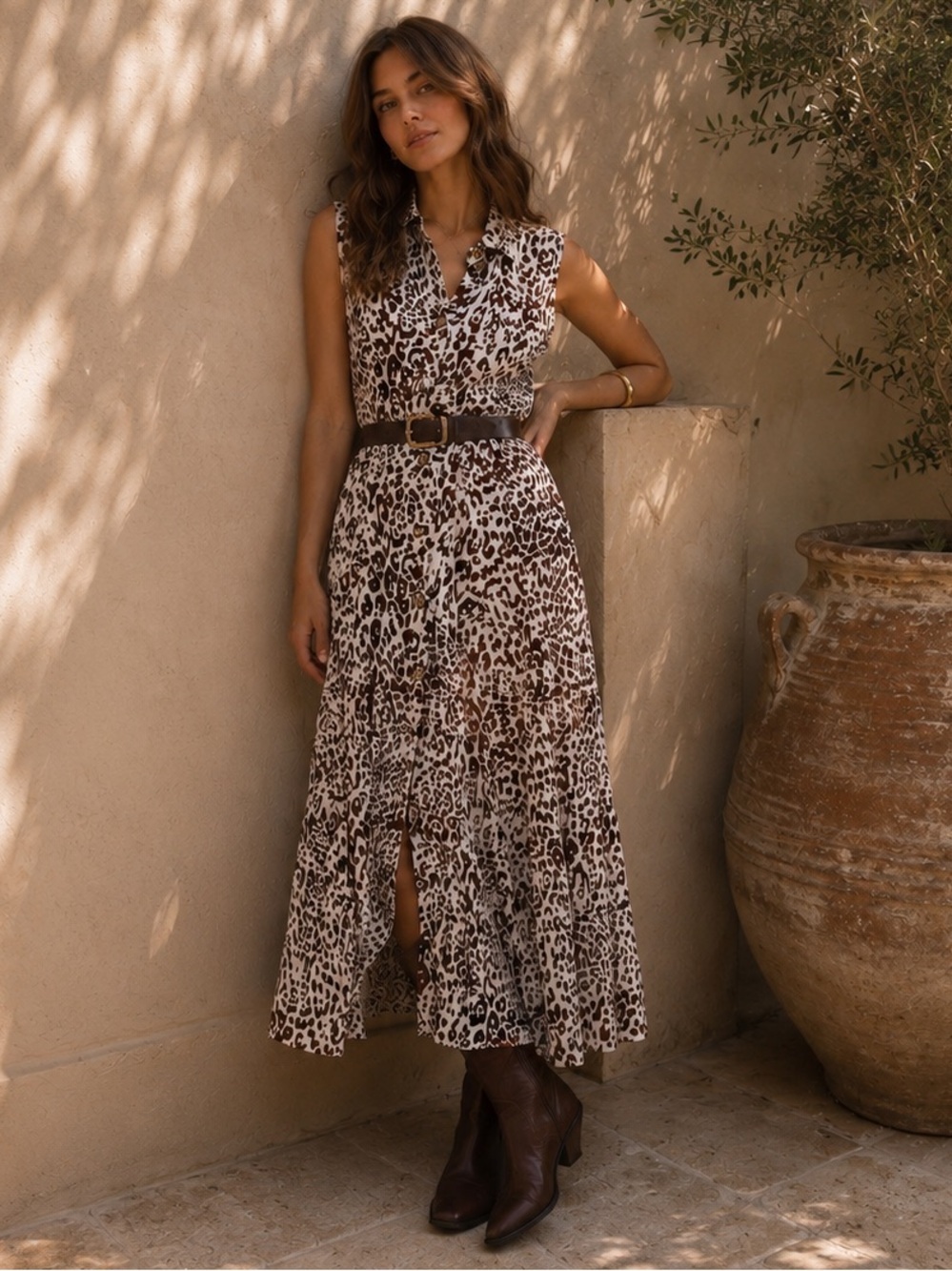 Pinko Leopard Print Sleeveless Maxi Dress